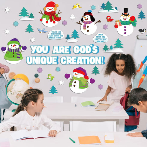 Qilery 105 Pcs Winter Bulletin Board Decorations Set, Christian Cutouts You Are God's Unique Religious Classroom