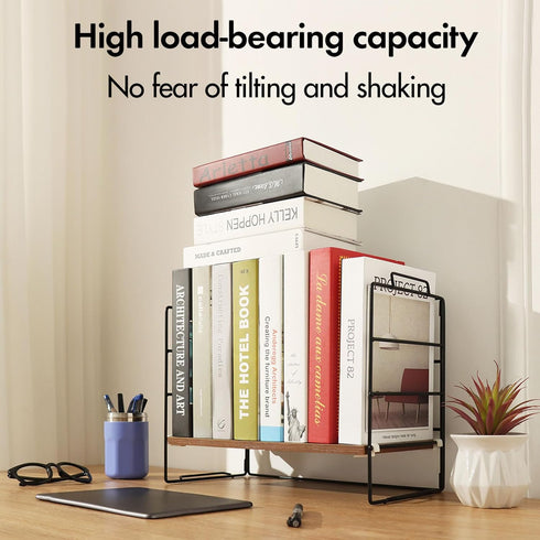 KATHY&BOB Wood Desk Shelf Organizer, 2-Tier Adjustable Stackable Storage Rack for Office, Kitchen, Bathroom,