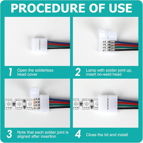 LED Light Strip Connectors 4-Pin 10mm Wide, 10-Pack Solderless Strip to Strip Jumper Extension Connector for DIY