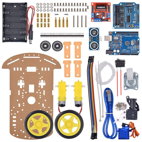 VKmaker R3 2WD Programming Smart Robot Car Chassis Kit with UNO Module - Educational DIY Toy, with Battery Box