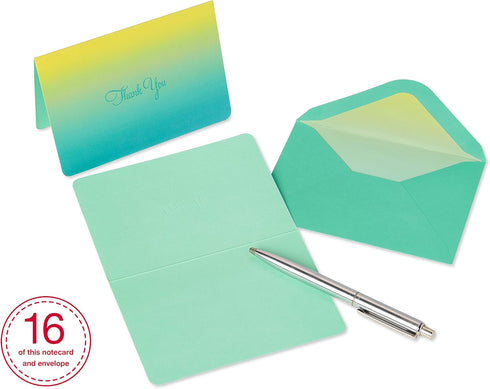 Papyrus Thank You Cards with Envelopes, Teal Ombre (16-Count)