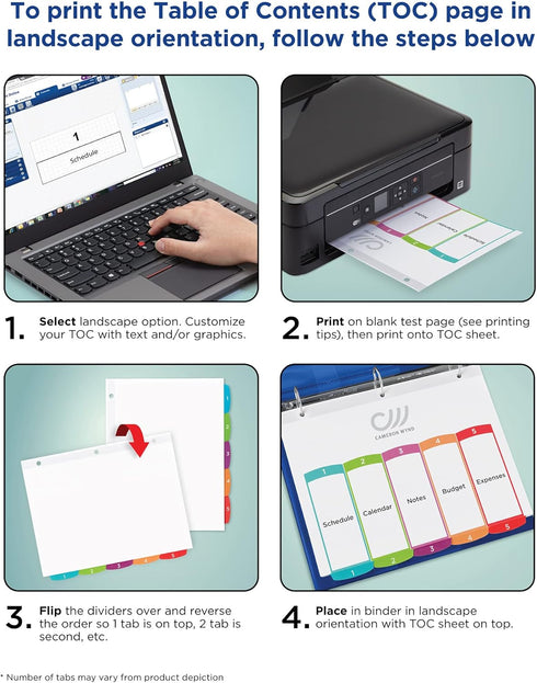 Avery Dividers for 3 Ring Binders - 15 Tabs per Set, Customizable Table of Contents, Multicolor Arched Tabs