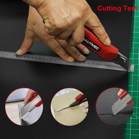 HAUTMEC 25mm Heavy-Duty Utility Knife, Snap-off Box Cutter with 3 Sharp Blades, Auto-lock Mechanism, HT0080-KN
