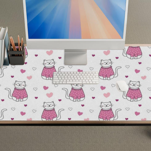 Generic 35. 4" 16. 5" Cute Cat Love Hearts Desk Mat Multifunctional Leather Mouse Pad, Waterproof Dual Sided Desk Mat