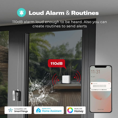 110dB ZHA/Z2M THIRDREALITY Smart Vibration Sensor with Alarm,Zigbee Hub Required,Adjustable Sensitivity, Work