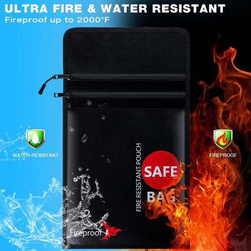 Upgraded Fireproof Document Bag with 2 Pockets (2000 ) 15 x 11 Inches Silicone Coated Fireproof and Waterproof Money
