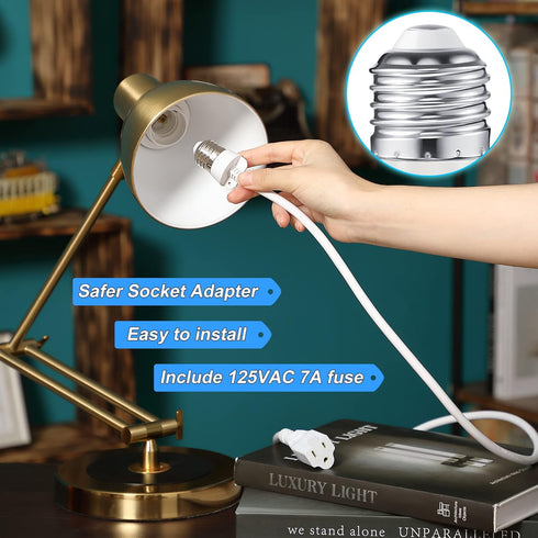 3 Outlet Light Socket Adapter, E26/E27 Bulb Socket to 3 Prong Outlet Converter for Indoor Outdoor Use