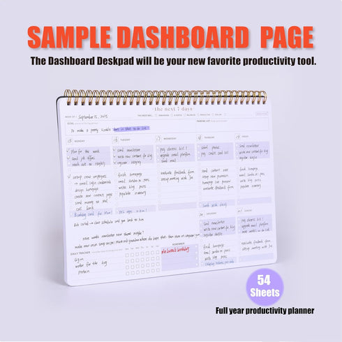 Weekly Planner Notepad, Minimalist 7-Day To Do List, 54 Sheets Dashboard Desktop Planner for Productivity