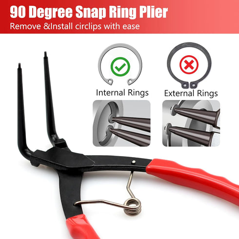 Snap Ring Pliers, 90 Degree Long Nose Pliers Internal Master Cylinder Heavy Duty Retaining Ring Plier Pliers, Bent Lock Circlip Pliers for Trucks Motorcycles Cars