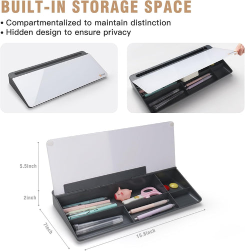 SELEAD Desktop Glass Whiteboard - Small Dry Erase Board with Organizer, Markers, Eraser, Holder for Home, School, Office