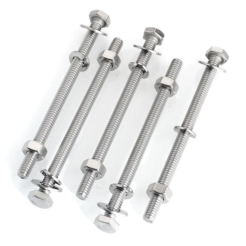 (10 Sets) 1/4-20x4" Hex Head Stainless Steel Bolts and Nuts with Flat & Lock Washers, 304 Stainless Steel 18-8