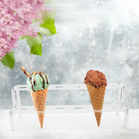 12-hole Uonlytech Acrylic Ice Cream Cone Display Stand, Acrylic Cone Holder for Dessert Serving, Popcorn and Snack Rack