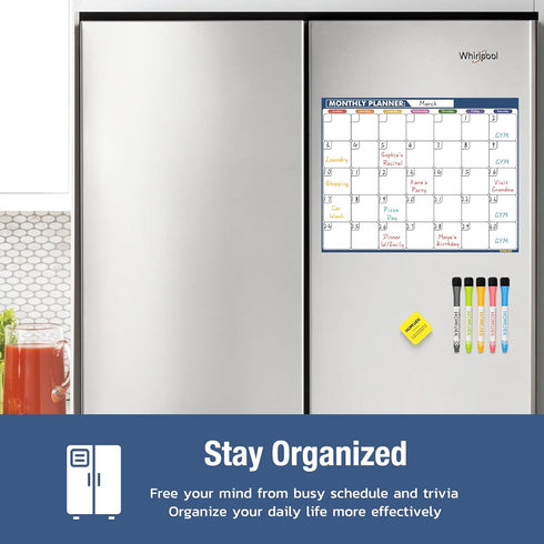Magnetic Dry Erase Calendar for Refrigerator: Fridge Whiteboard Calendar Magnet Monthly Planner Family Planning Board with Dry Erase Markers & Eraser - 14 x 11 Inches by HOMiDEK
