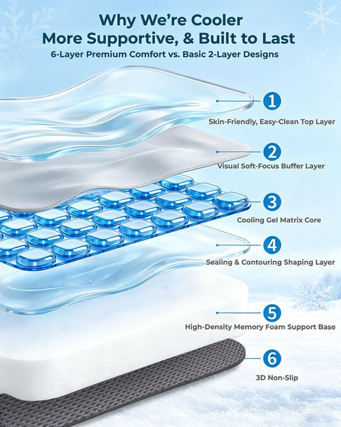 Yalfero Premium Gel & Memory Foam Seat Cushion, Extra Large Cooling Portable Chair Pad for Long Sitting, Seat Cushion