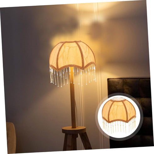 E27 Retro Fabric Lampshade Tassel Trim Pendant Shade for Table and Floor Lamps Vintage European Style Lampshade