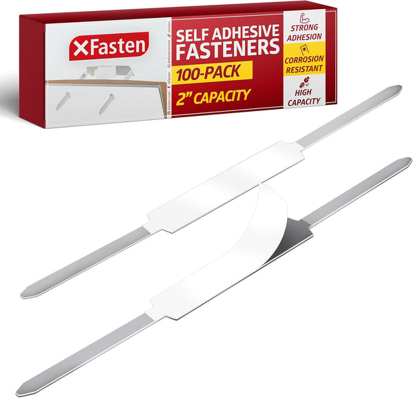 XFasten Self Adhesive Fasteners, 2 Inch Capacity (100-Pack) Strong Adhesion Premium File Prong Fasteners