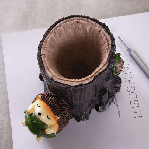 Desk Pen Toothbrush Pencil Pot Holder, Cute Resin Hedgehog Holder, Desktop Organizer Container for Office Desk