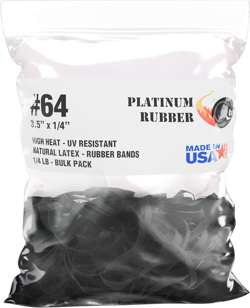 Black High Heat UV Resistant #64 Platinum Rubber Crepe Band - Large Premium Fishing Rubberbands Made in USA (3 1/2" x
