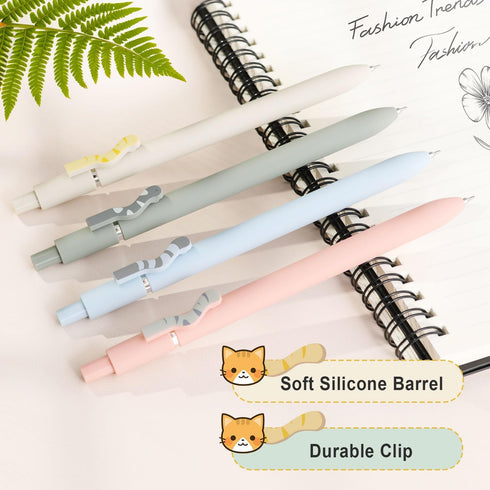 FIOVER Cat Pens, 4 Pcs Gel Pens, 0.5mm Quick Dry Black Ink, Fine Point Smooth Writing for Cat Lover Gifts
