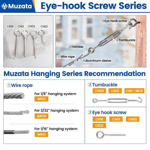 Muzata 20 Pack 3.3 Inch Stainless Steel Eye Screws for Heavy Duty Self Tapping M6 Eyelet Hooks