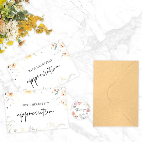 MLYDHCGD 50pcs 46 Inches Funeral Thank You Cards with Envelopes and Matching Seal Stickers,Sympathy Thank You Cards