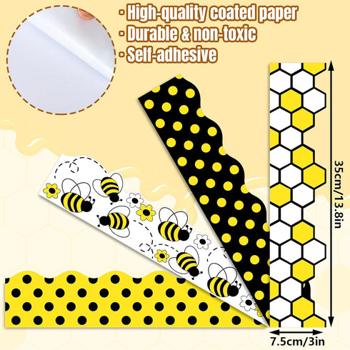 Whaline 69Ft Summer Bee Bulletin Board Borders Bee Honeycomb Dot Flower Self-Adhesive Bulletin Board Trim for Summer Bee Day Decoration Party Home Office by Whaline