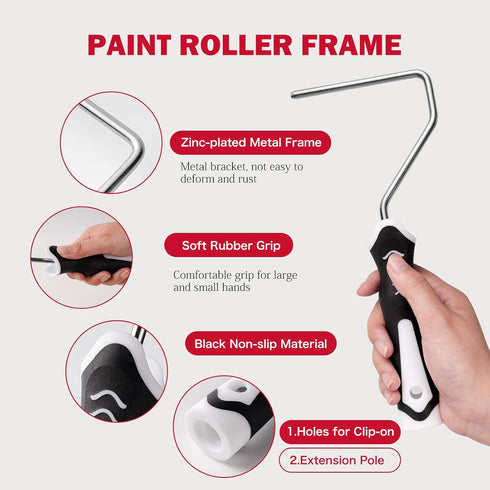 Kit-13 4-Inch 3 Mister Rui Mini Paint Roller Piece, Microfiber Paint Rollers with Ergonomic Handle, Small Roller Paint