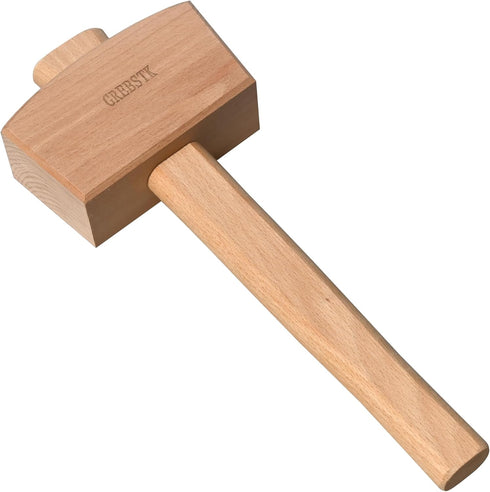 GREBSTK 12" Wooden Mallet, Manual Ice Hammer, Beech Solid Carpenter Woodworking Tool