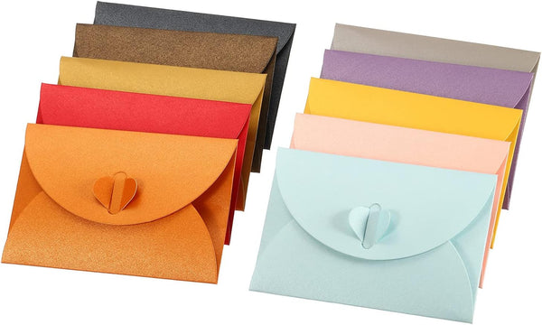YOKIVE 50 Pack Mini Envelopes, Heart Shaped Clasp | Small Gift Card Holder for Weddings Parties