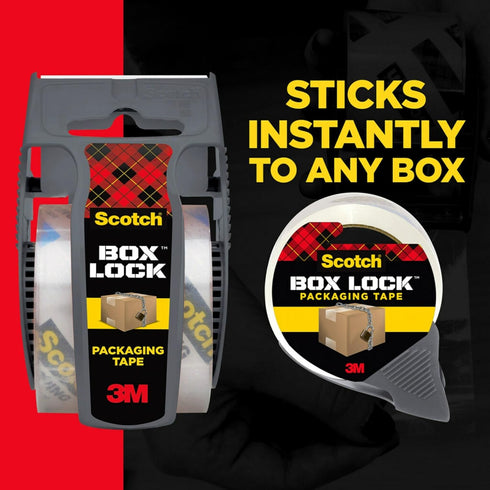 Scotch Box Lock Packing Tape, Clear Extreme Grip Moving Tape, 1.88 in. x 22.2 yd., 6 Rolls with Dispensers