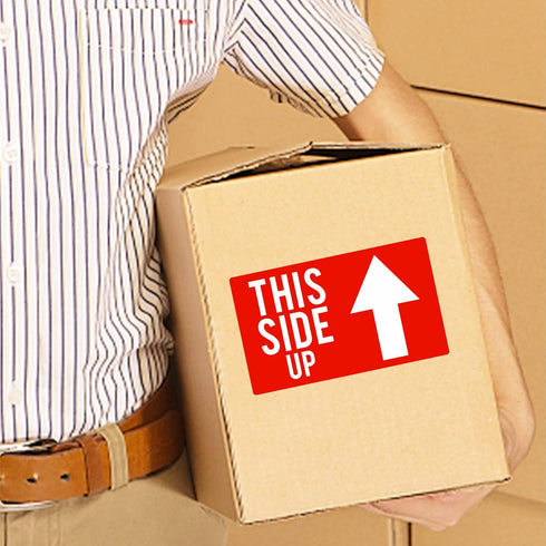 Hybsk This Side Up Warning Stickers - 3x5 Inch for Shipping and Packing, 100 Per Roll