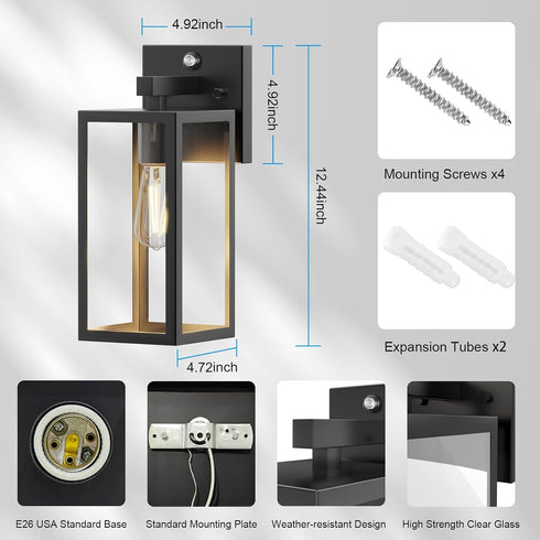 E26 (Bulb Kalium Dusk to Dawn Porch Outdoor Light, Wall Light Fixtures Waterproof Exterior Wall Sconce Light Fixture