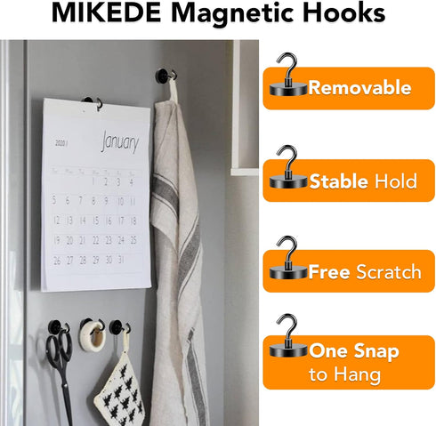 MIKEDE Magnetic Hooks Heavy Duty, 110LB+ Super Strong Magnet Hooks, Neodymium Earth Magnets with Hook for Hanging, Magnetic Metal Hanger for Cruise Essentials, Fridge, Toolbox, Storage - 4 Pack by MIKEDE