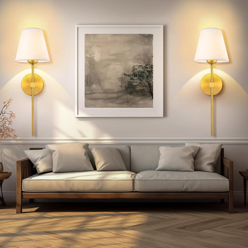 Sets 2, Wall Sconces of Retro Industrial Wall Lamps, Vanity Sconces Wall Lighting with White Fabric Shades, Wall Lights