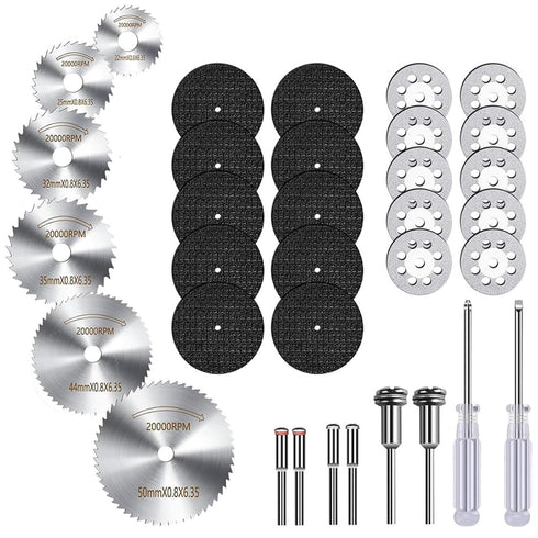 34 PCS Rotary Cutting Wheels Tool Kit, Mini Diamond Cutting Wheel, Circular Saw Blades for Woodworking