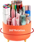 Desk Pencil Pen Holder - 5 Slots 360° Degree Rotating Organizer for Office, School, Home, and Art Supplies (Orange)