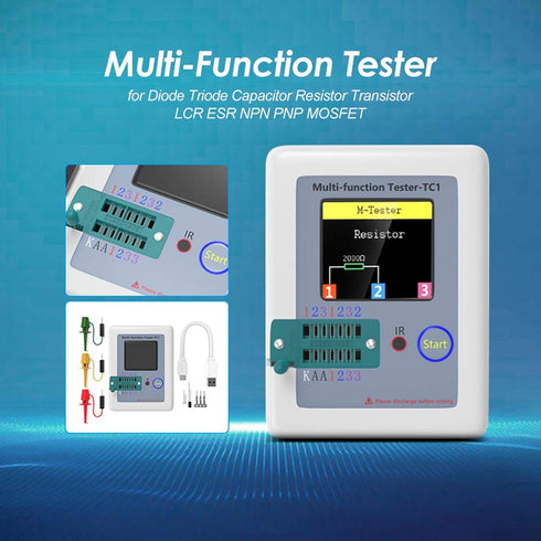 Transistor Meter, Aideepen LCR-TC1 Multi-Function Capacitance Resistance ESR Tester 1.8" Full Color Display Transistor Meter for Diode Triode Capacitor Resistor Transistor LCR ESR NPN PNP MOSFET