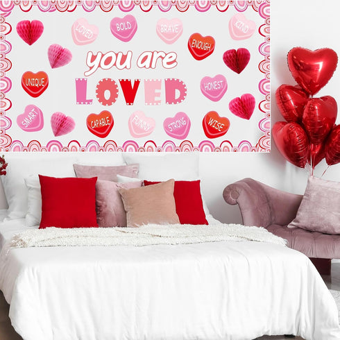 TaoBary Valentine's Day Bulletin Board Set 85 Pcs 3D Heart Honeycomb Owl Love Truck Cutouts
