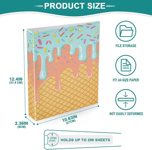 Aslsiy 3 1.5 Inch Kids Ring Binder Light Salmon Pale Turquoise Ice Cream Girls Round Clipboard Binder Decorative