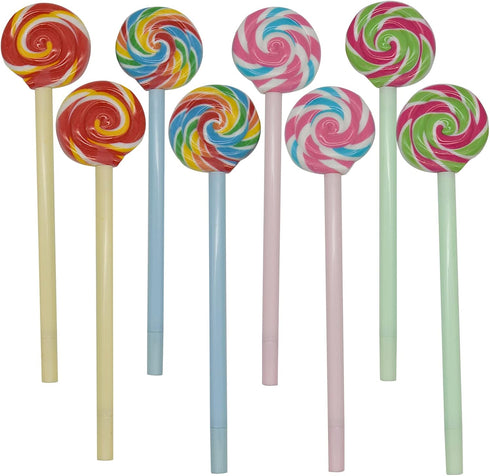 Maydahui 20PCS Rainbow Swirl Lollipops Shaped Rollerball Pens Black Gel Ink for School Office Home