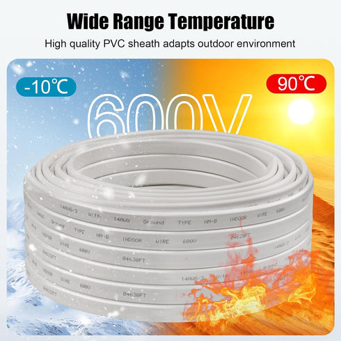 14/3 10FT 14 100% 14 3 Wire with Ground - Gauge NM-B Non-Metallic Sheathed Cable Pure Copper AWG Conductor Residential