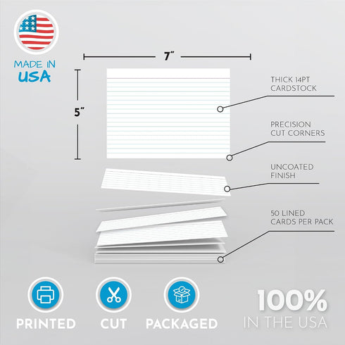 5x7 50 Pack Home Advantage Ruled Index Cards - Our of Lined Notecards Use Heavy Duty Cardstock to Make Them Bleed Proof