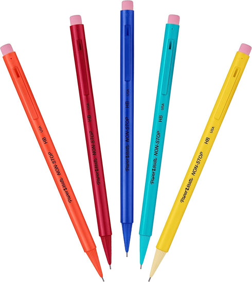Paper Mate Non-Stop Mechanical Pencil | 0.7mm with Shock-Absorbing Tip | HB #2 | Assorted Barrel Colours | 10 Count by Paper Mate