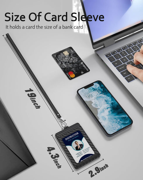 Carbon Fiber Work ID Card Holder with Lanyard is a Stylish and Durable Card Holder with Dual Card Capacity, Clear