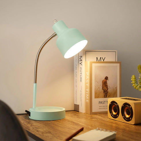 Generic 17" LED Catch-All Base & AC Outlet Adjustable Flexible Desk Lamp (Green)