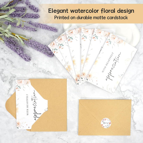 MLYDHCGD 50pcs 46 Inches Funeral Thank You Cards with Envelopes and Matching Seal Stickers,Sympathy Thank You Cards