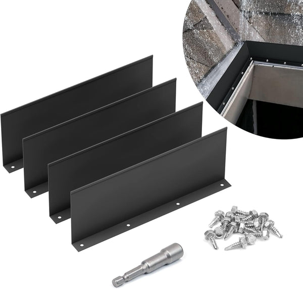 4 Pack Aluminum Gutter Valley Splash Guards, Rainwater Roofing Gutter Guard for Flat Roofs