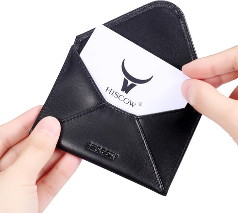 HISCOW Italian Calfskin Envelope Business Card Case with Magnet Closure (Black)
