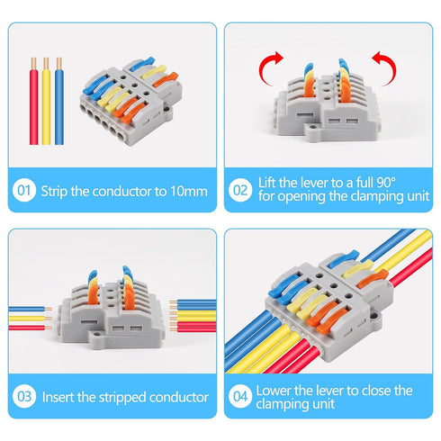 20PCS Lever Wire Connectors, 3 in 6 Out Quick Wire Connectors, Electrical Lever Nuts for AWG 28-12