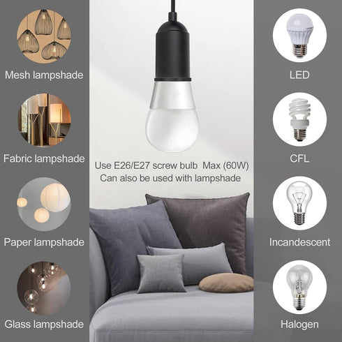 Bulb 15ft Plug in Pendant Light Cord with Switch,Braided Hanging Lamp Kit with Ceramic Socket,DIY Lamp Shade